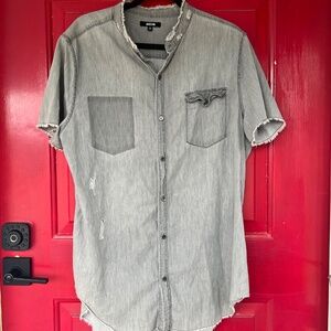 Jackson Men's Short Sleeve XL Shirt Grey Distressed Button Up Casual Wear Street